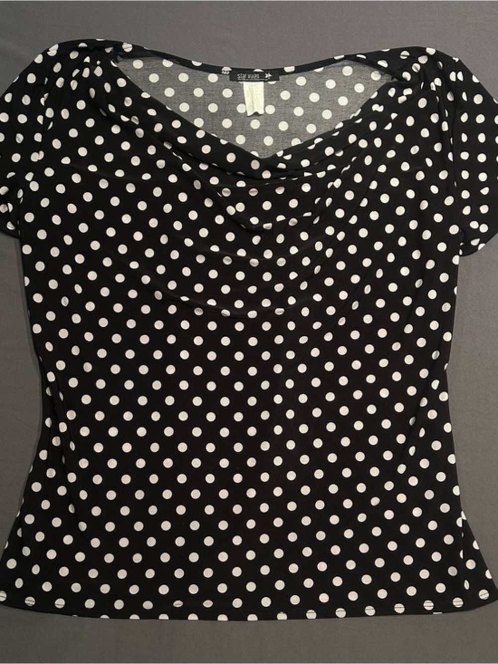 Vintage Y2K Star Vixen Polka Dot Cowl Boatneck Short Sleeve Top
